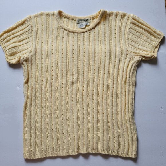 Eddie Bauer Womens Yellow Short Sleeve Ribbed Knit Cotton Sweater M - Picture 3 of 9